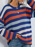 Loose striped crew neck base knit sweater