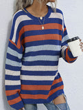 Loose striped crew neck base knit sweater