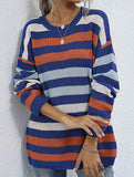 Loose striped crew neck base knit sweater
