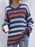 Loose striped crew neck base knit sweater