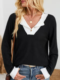 Casual fake two-piece loose long-sleeved top