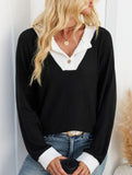 Casual fake two-piece loose long-sleeved top