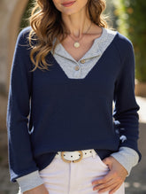 Casual fake two-piece loose long-sleeved top