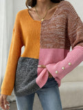 Irregular patchwork deep knit sweater