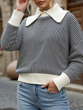 Retro oversized collar turtleneck striped sweater
