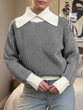 Retro oversized collar turtleneck striped sweater