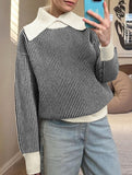 Retro oversized collar turtleneck striped sweater