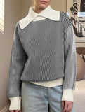 Retro oversized collar turtleneck striped sweater