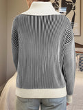 Retro oversized collar turtleneck striped sweater