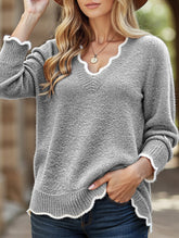 Hollow-out long-sleeved pullover knit sweater