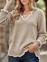 Hollow-out long-sleeved pullover knit sweater