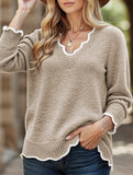 Hollow-out long-sleeved pullover knit sweater