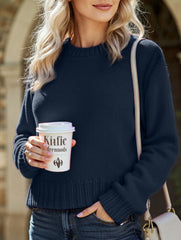 retro-style loose-fitting short knit sweater