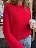 retro-style loose-fitting short knit sweater
