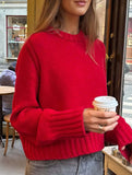 retro-style loose-fitting short knit sweater