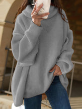 Plus-size loose solid color turtleneck knit sweater