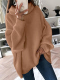 Plus-size loose solid color turtleneck knit sweater
