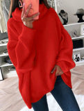 Plus-size loose solid color turtleneck knit sweater