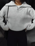 Retro loose collared zip-up pullover knit sweater