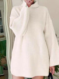 Loose-fitting solid color turtleneck sweater