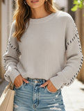 Crew neck color-blocked loose knit sweater