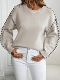 Crew neck color-blocked loose knit sweater