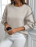 Crew neck color-blocked loose knit sweater