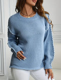 Crew neck color-blocked loose knit sweater