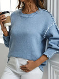 Crew neck color-blocked loose knit sweater
