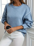 Crew neck color-blocked loose knit sweater