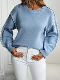 Crew neck color-blocked loose knit sweater