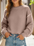 Crew neck color-blocked loose knit sweater