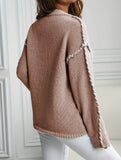Crew neck color-blocked loose knit sweater