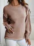 Crew neck color-blocked loose knit sweater