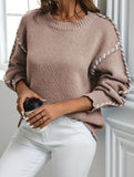 Crew neck color-blocked loose knit sweater