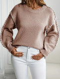 Crew neck color-blocked loose knit sweater