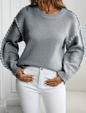 Crew neck color-blocked loose knit sweater