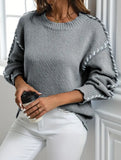 Crew neck color-blocked loose knit sweater