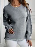 Crew neck color-blocked loose knit sweater