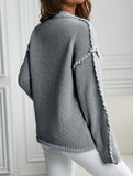 Crew neck color-blocked loose knit sweater