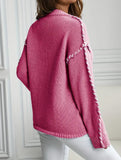 Crew neck color-blocked loose knit sweater