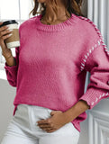 Crew neck color-blocked loose knit sweater