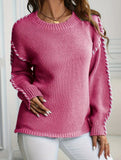 Crew neck color-blocked loose knit sweater