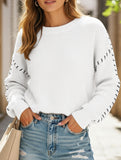 Crew neck color-blocked loose knit sweater