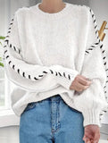 Crew neck color-blocked loose knit sweater