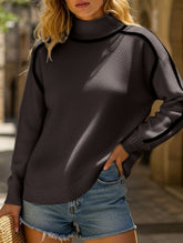 High-neck striped loose-fitting pullover sweater