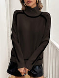 High-neck striped loose-fitting pullover sweater