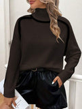 High-neck striped loose-fitting pullover sweater