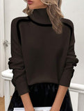 High-neck striped loose-fitting pullover sweater
