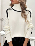 High-neck striped loose-fitting pullover sweater